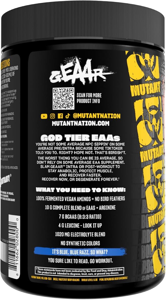 Mutant GEAAR - 9.4g of EAA Powder + Arginine, 7g BCAAs, 4g Leucine, Electrolytes, Coconut Water, 30