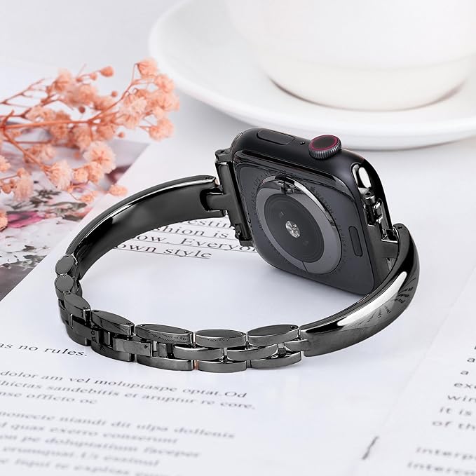 Silm Metal Band Compatible with Fitbit Versa 4/Fitbit Sense 2 Band Cute Women, Bling Jewelry Strap