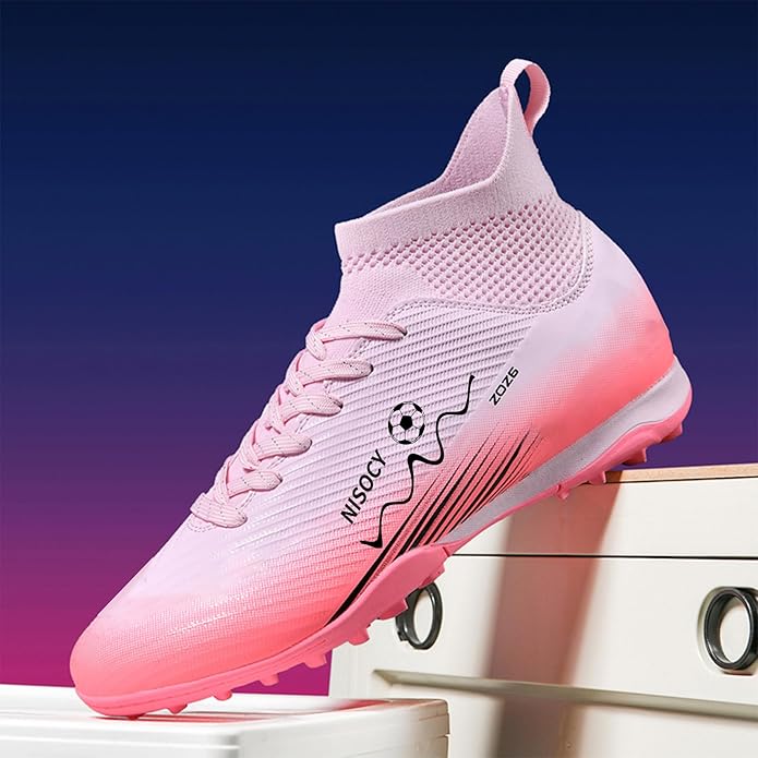 NISOCY Soccer Shoes for Mens Womens Professional Cleats High-Top Athletic Turf Football Shoe