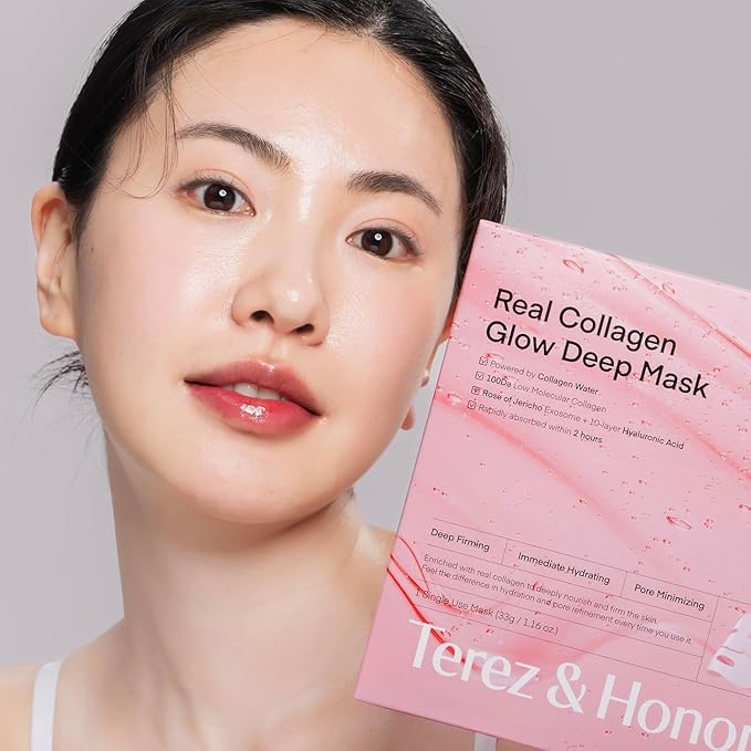 Terez & Honor Collagen Face Mask 4-Pack & Eye Patches 60 Pcs Hydrogel Set - Korean Self Care for