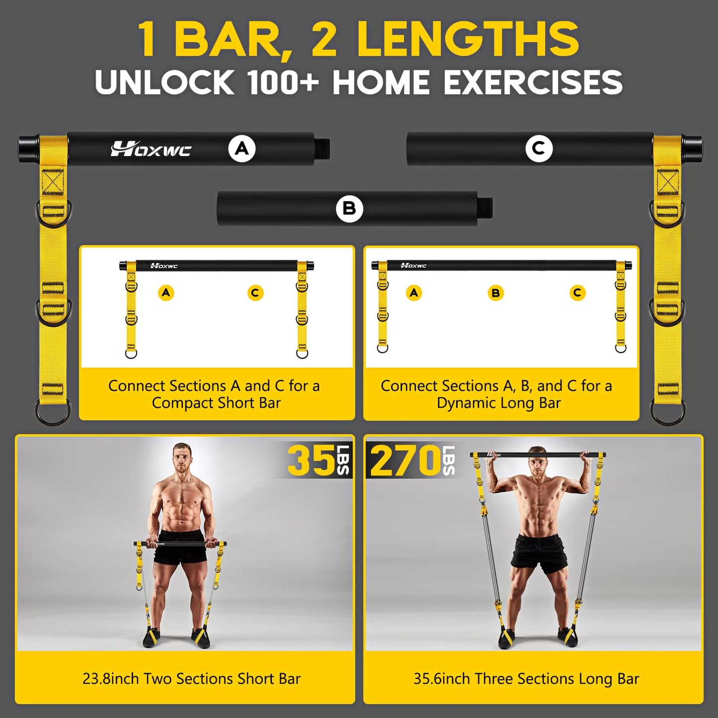 HOXWC Heavy Pilates Equipment, Portable Pilates Bar Kit with Resistance Bands, Professional