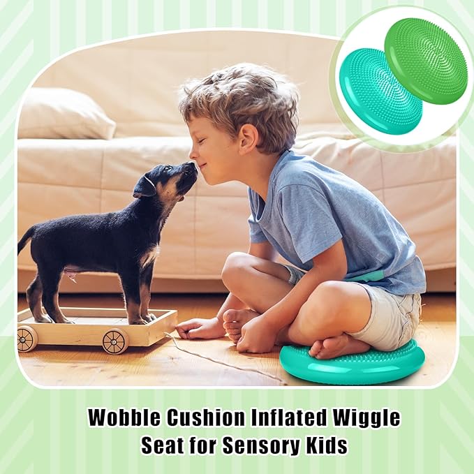2 Pcs Wiggle Seat Inflated Wobble Cushion Flexible Balance Disc with Air Pump for Core Stability