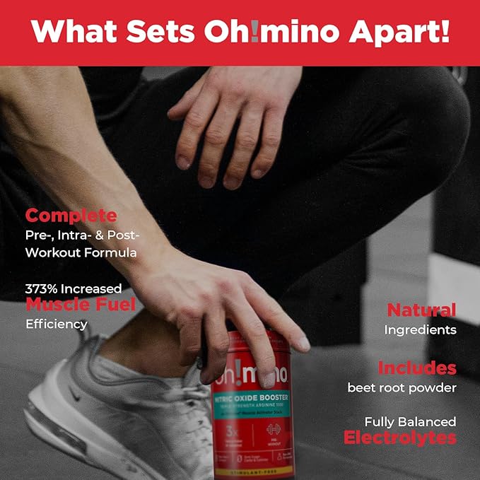 Oh!mino L-Arginine Nitric Oxide Supplement - Blood Flow Supplement, Nitric Oxide Booster w/Beetroot
