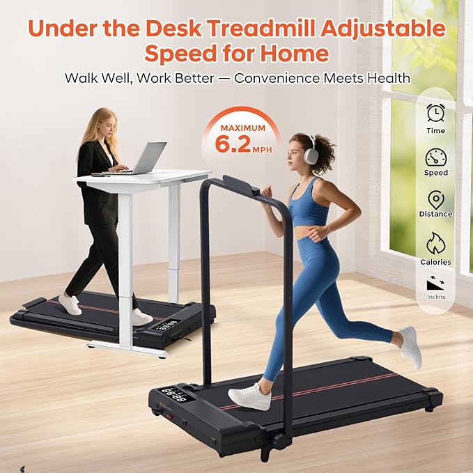 Walking Pad with Handle Bar and Incline, 3.0HP Portable Small Treadmills with Handles for Home