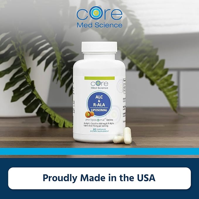 Core Med Science Liposomal ALC & R-ALA Supplement Capsules - Acetyl-L-Carnitine (900mg) & R-Alpha