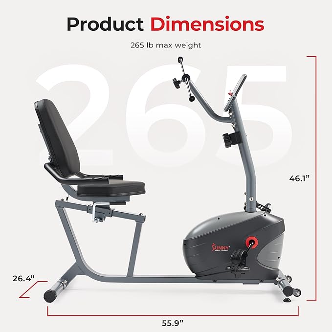 Sunny Health & Fitness Smart Indoor Recumbent Bike Trainer, Home Full Body Workout & Cardio Cycling