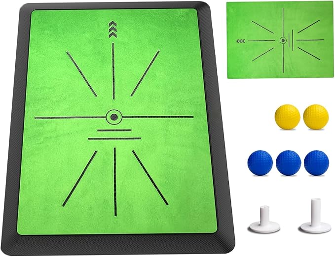 Golf Hitting Mat with Dual-Turf & Swing Feedback, Portable Golf Practice Mat with Anti-Slip Base