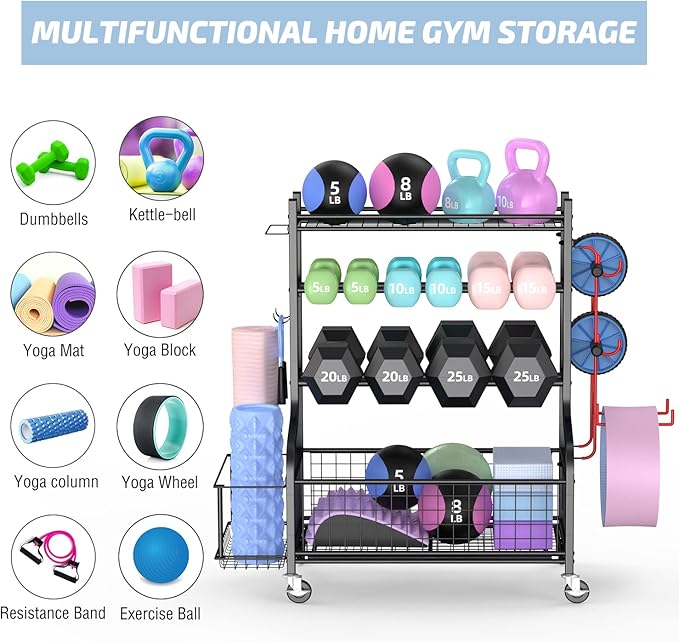 PLKOW Dumbbell Rack, Weight Rack for Dumbbells, Home Gym Storage for Dumbbells Kettlebells Yoga Mat