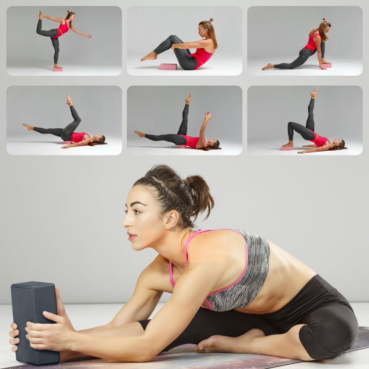 Yoga Blocks 2 Pack, 9x6x3in Pilates Block, Non-Slip Foam Brick for Exercise