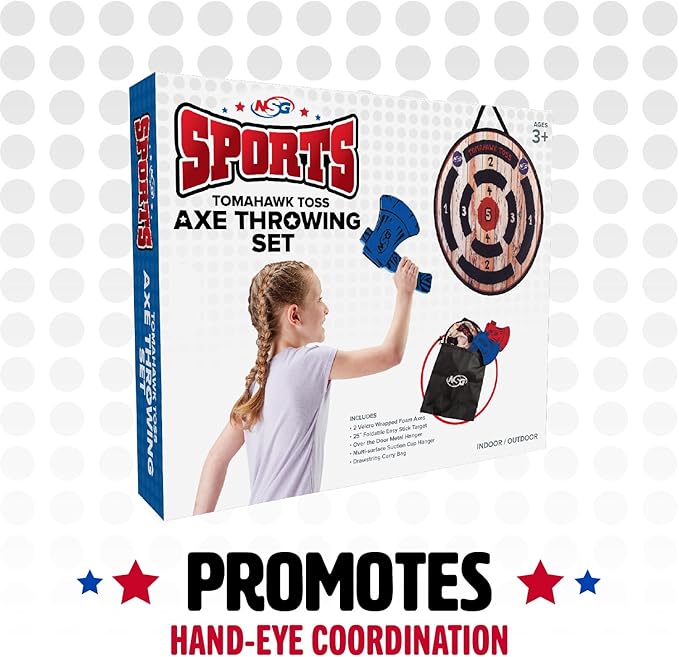 NSG Tomahawk Toss - Foam Axe Throwing Game for Kids - Two Lightweight Axes with Large Easy Stick