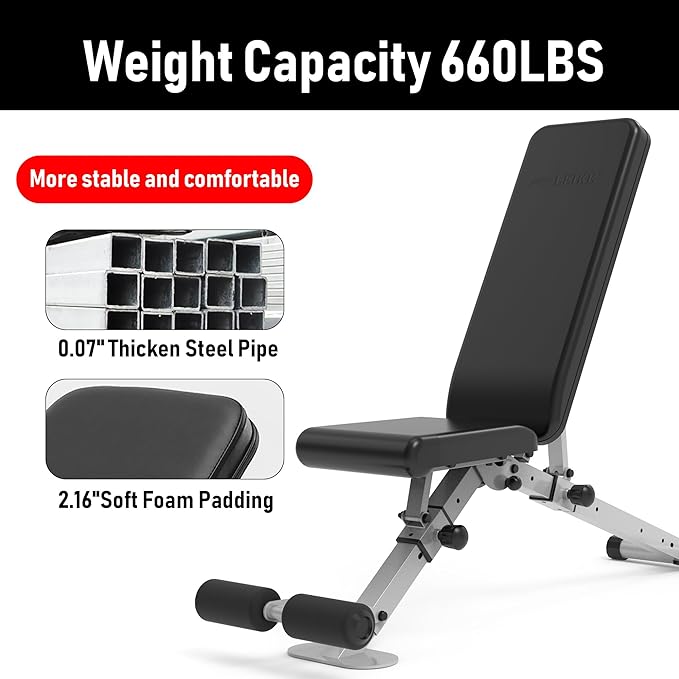 leikefitness Adjustable Weight Bench Foldable Workout Exercise Bench with Automatic Lock for