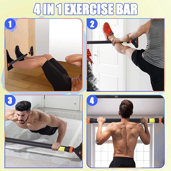Adjustable Pull Up Bar for Doorway - 440LBS Weight Capacity, No Screws Installation with Level