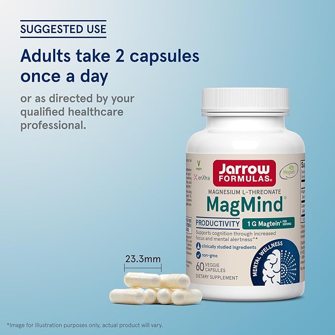 Jarrow Formulas Magnesium L-Threonate, MagMind Productivity, High Absorption Magnesium, Brain