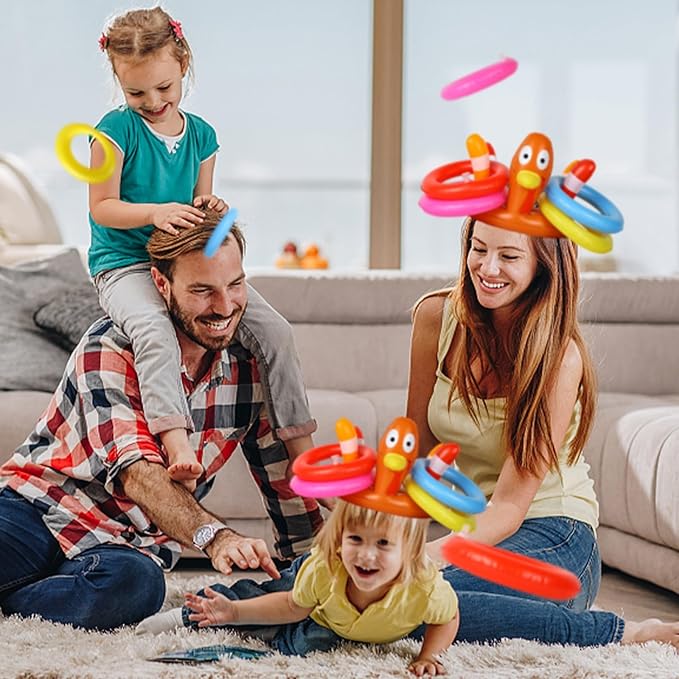 MorTime Thanksgiving 3 Pack Inflatable Turkey Hat Ring Toss Game, Party Game Toss Game Hat for