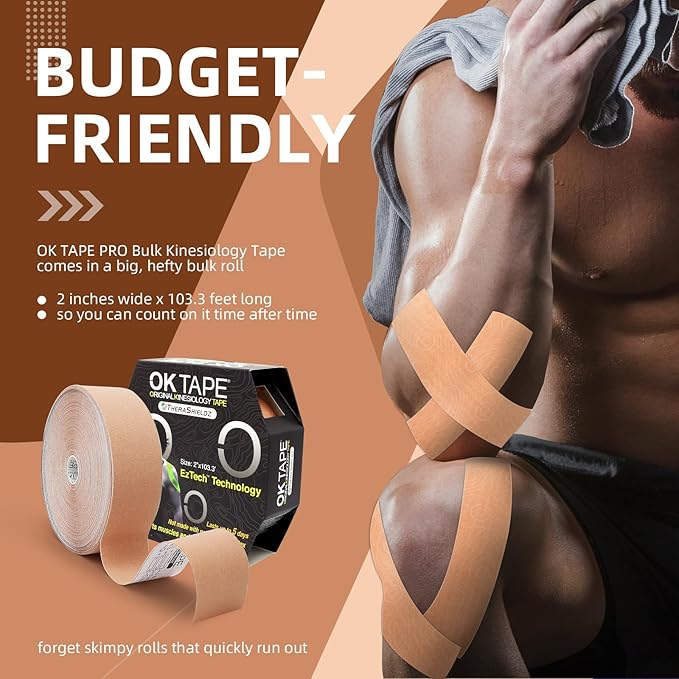 OK TAPE Kinesiology Tape Bulk 103Feet, Pro Adhesive, Water-Resistant k Tape, Elastic Athletic Tape