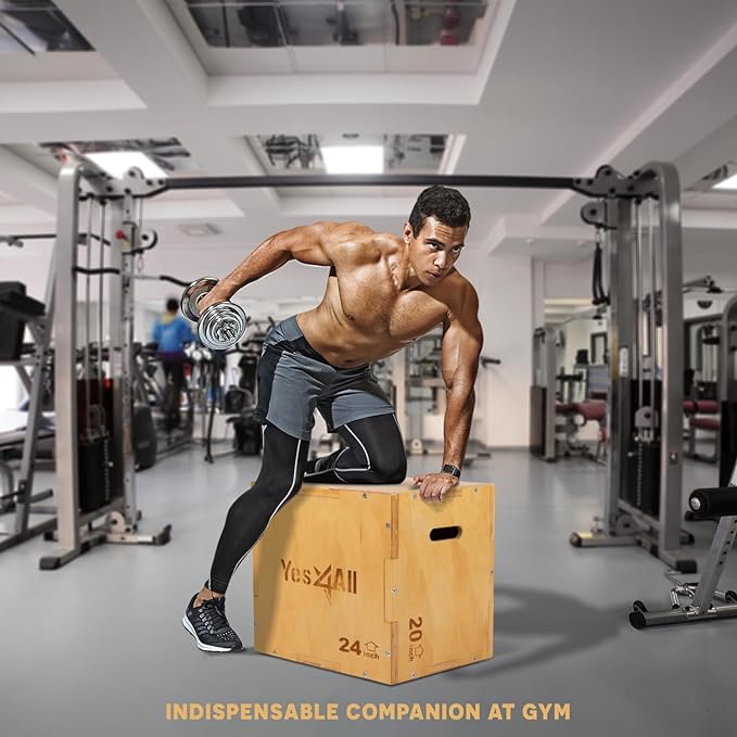 Yes4All Plyo Box, 3-in-1 Wooden Box Jumps for Home Gym (12/14/16?¯in), 450 lbs Boxes Step Up with