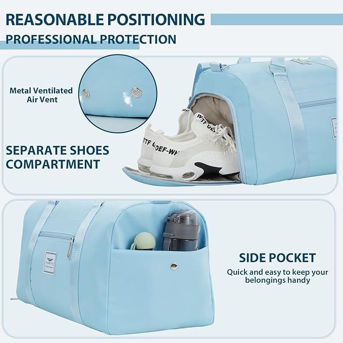 FIORETTO Womens Gym Tote Duffle Bag with Wet Pocket & Shoe Compartment, Sports Duffel Overnight