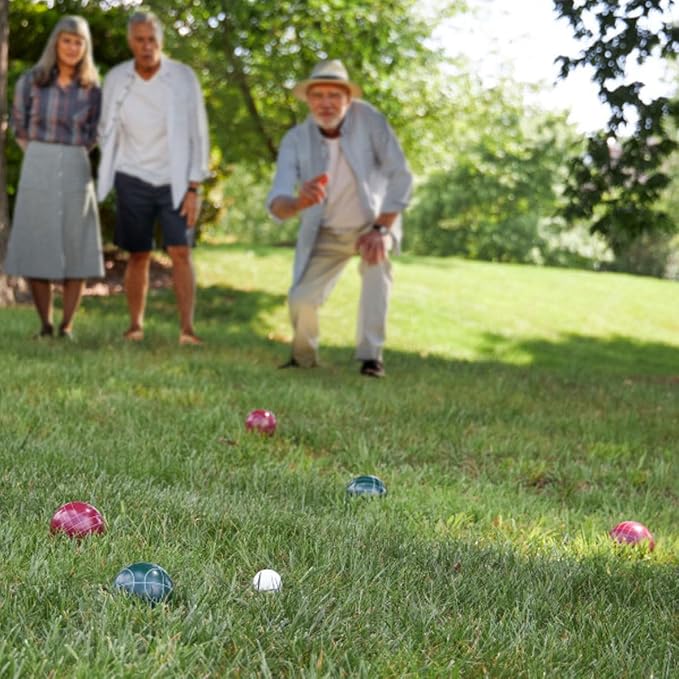 Bocce Ball Set Regulation Size - Lawn Game for Backyard or Beach - Includes Red and Green Bocce