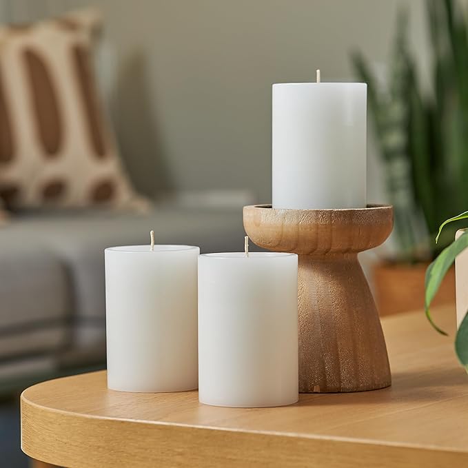 Simply Soson 3x4 inch White Pillar Candles Set of 6, Smooth Texture, Unscented White Candles