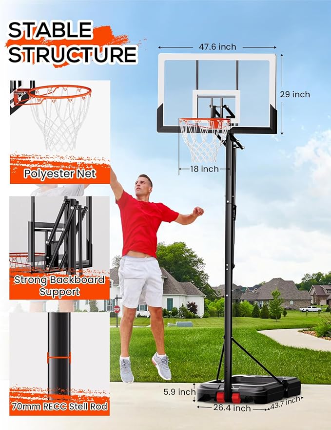 Basketball Hoop Outdoor with 45 Inch Shatterproof Backboard, Portable Basketball Goal System