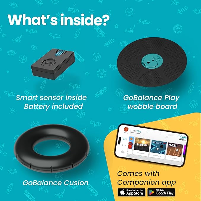 GoBalance Board - App-Enabled Balance Board. Smart Bluetooth Sensor, 12 FREE Interactive Games