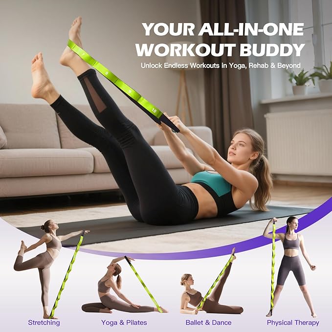 Stretching Strap with Loops - Non Elastic Yoga Straps for Physical Therapy, Durable Stretch Bands
