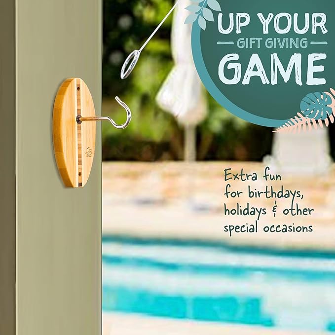 Tiki Toss Ring Toss Game for Adults & Kids - Hook and Ring Games with String and Hooks for