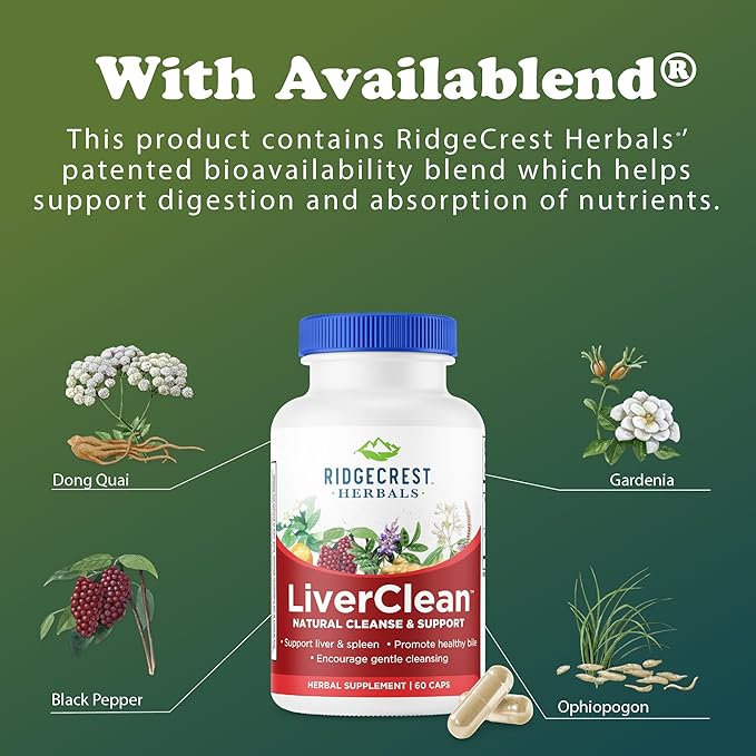 Ridgecrest Herbals LiverClean, Herbal Liver Support Supplement, Blessed Thistle, Dandelion, Detox
