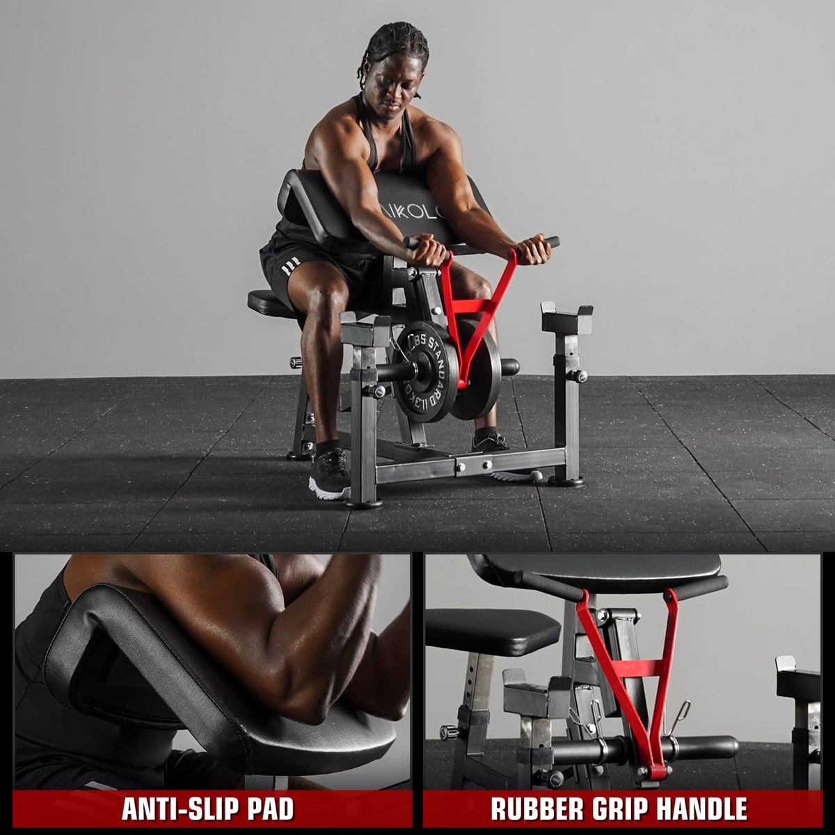 Mikolo Preacher Curl Bench, Plate Loaded Bicep Curl Machine, Bicep Workout Equipment,2 in 1 Arm