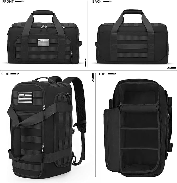 ZOMFELT Tactical Gym Bags for Men, 40L Travel Duffle Bag with Removable Dividers & Innovative Shoe