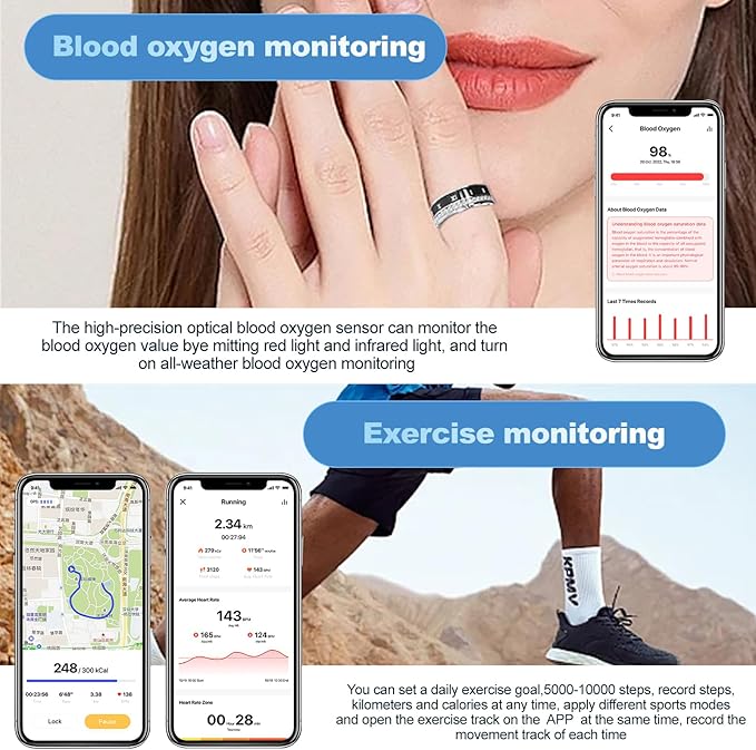 Diamond-encrusted Smart Health Ring for Men and Women - Fitness Tracker with Heart Rate, Blood