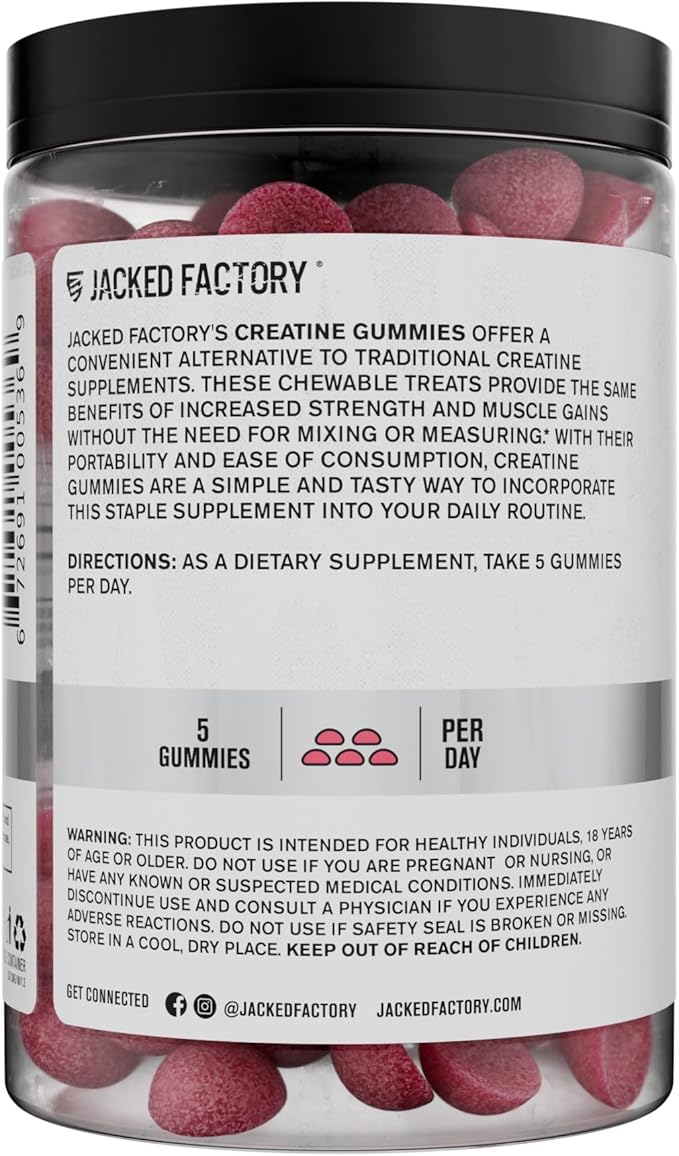 Jacked Factory Creatine Monohydrate Gummies 150g - 5g Daily Creatine Supplement for Men and Women