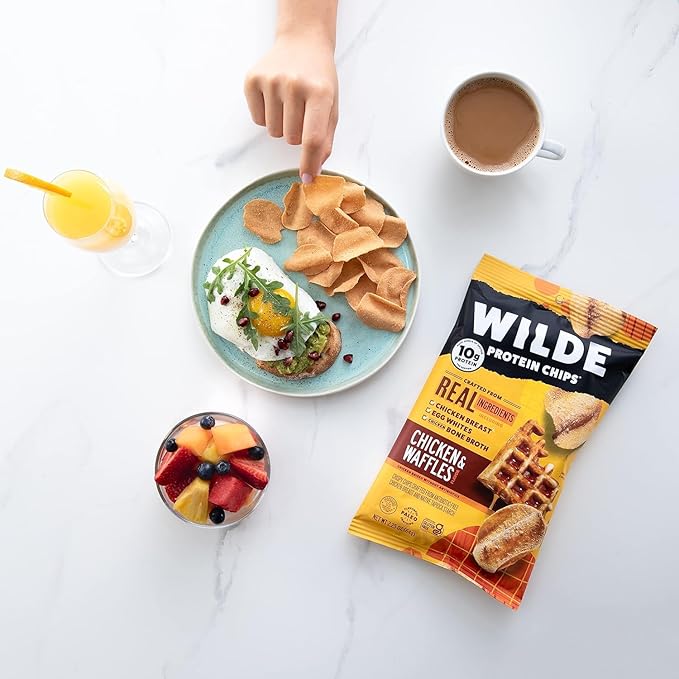 WILDE Protein Chips Chicken & Waffles, High Protein Snacks for Adults, Keto Chips, Gluten Free, Low
