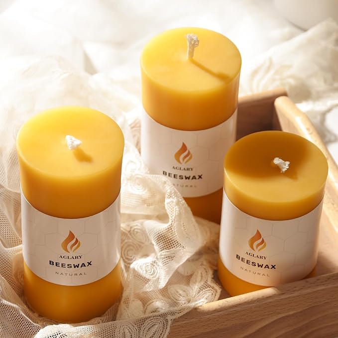 6PCS Beeswax Pillar Candles,Large Handmade Pure Beeswax Candle,Long Lasting Burn Time,Unscented