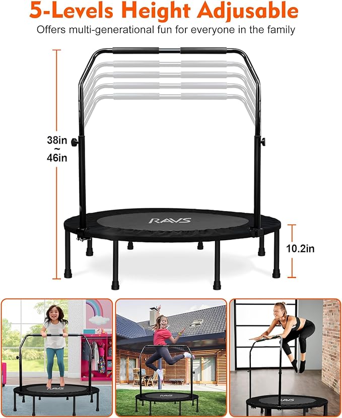 450 LBS Foldable Mini Trampoline for Adults & Kids 40" Rebounder Trampoline with Adjustable Foam