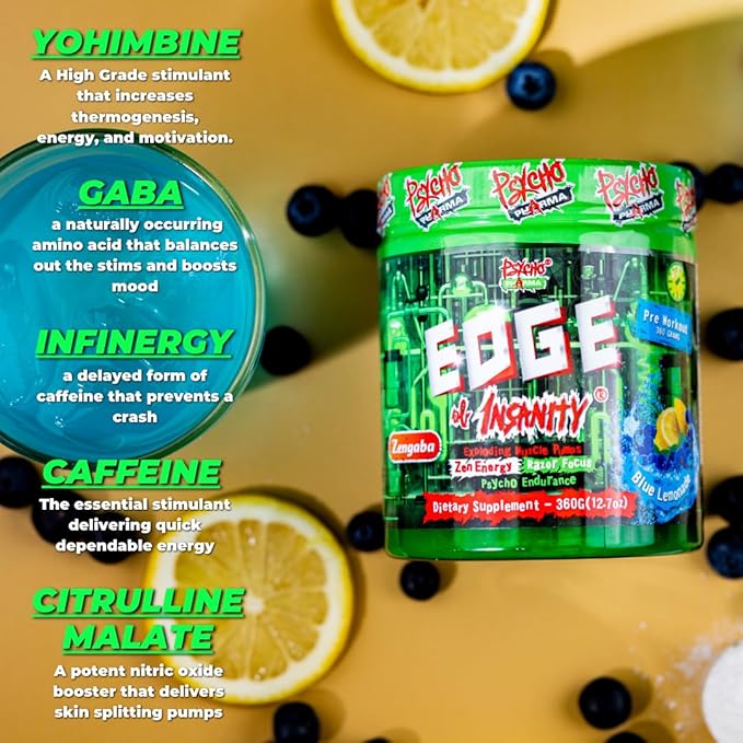 Psycho Pharma Strongest High Stim Preworkout Powder - Edge of Insanity - Most Intense Pre Workout