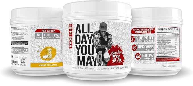 5% Nutrition Rich Piana AllDayYouMay BCAA Powder | Premium Intra & Post Workout Amino Acids