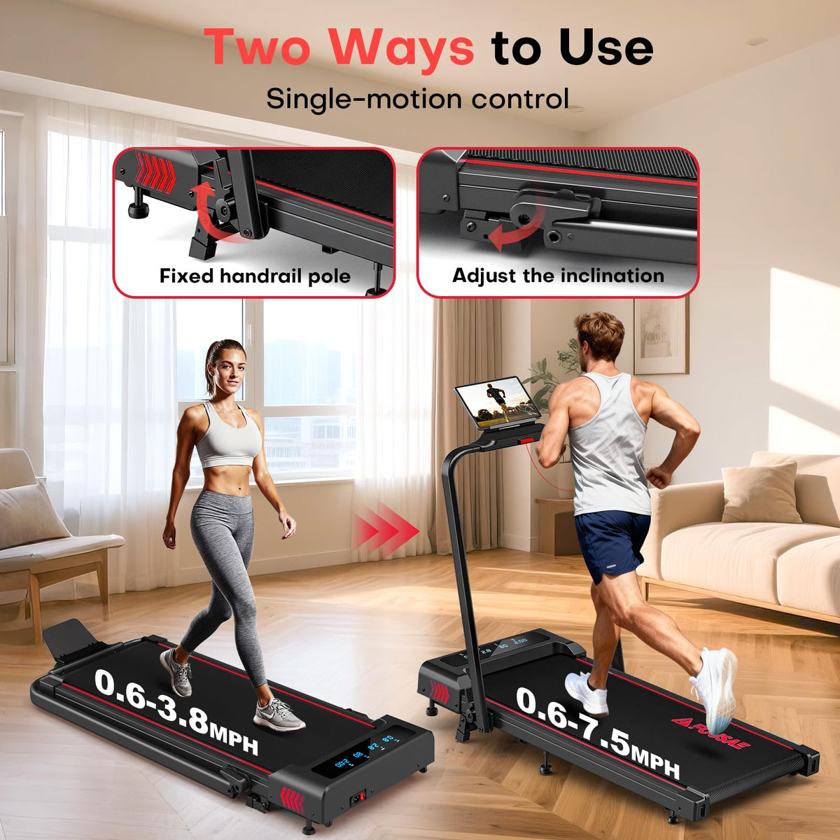 FOUSAE Treadmills for Home, App Compatible, 5 in 1 7.5MPH Foldable Treadmill with 10% Incline