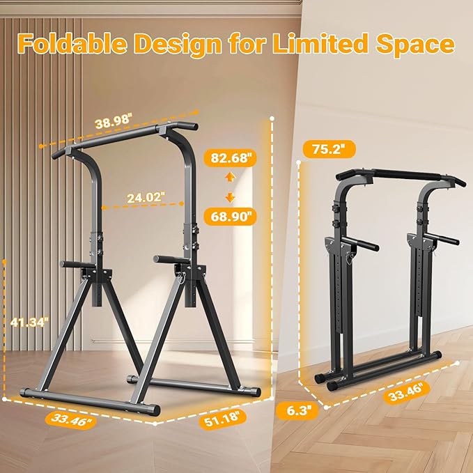 Foldable Pull Up Bar Free Standing Multi-function Power Tower Dip Bar Home Gym Strength Training