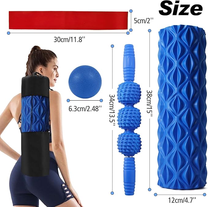 5 in 1 Foam Roller Set Trigger Point Foam Roller, Massage Roller Stick, Massage Ball, Stretching