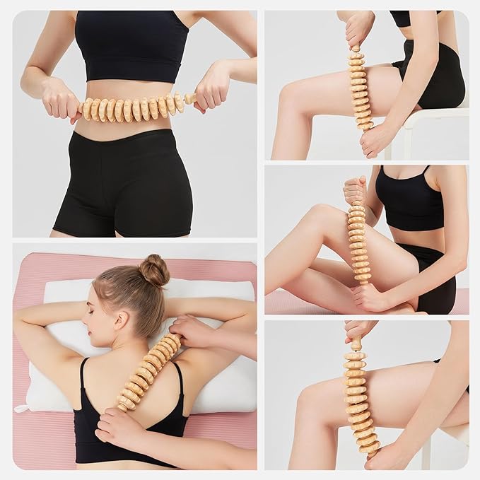 Wooden Cellulite Massage Roller for Legs and Thighs - Handheld Fascia Blaster Tool for Muscle