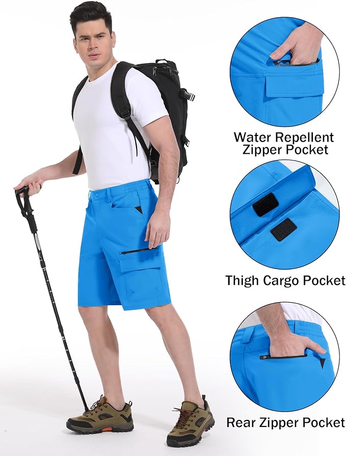 CRYSULLY Men's Hiking Cargo Shorts Outdoor Summer Lightweight Quick Dry Work Casual Shorts with 5