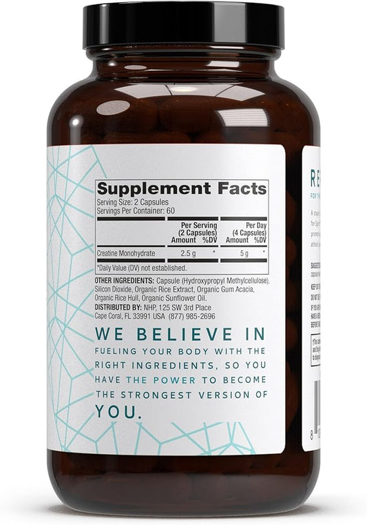Dr. Mercola Pure Power Creatine Monohydrate, 60 Servings (120 Capsules) 2.5g Per Serving, Dietary