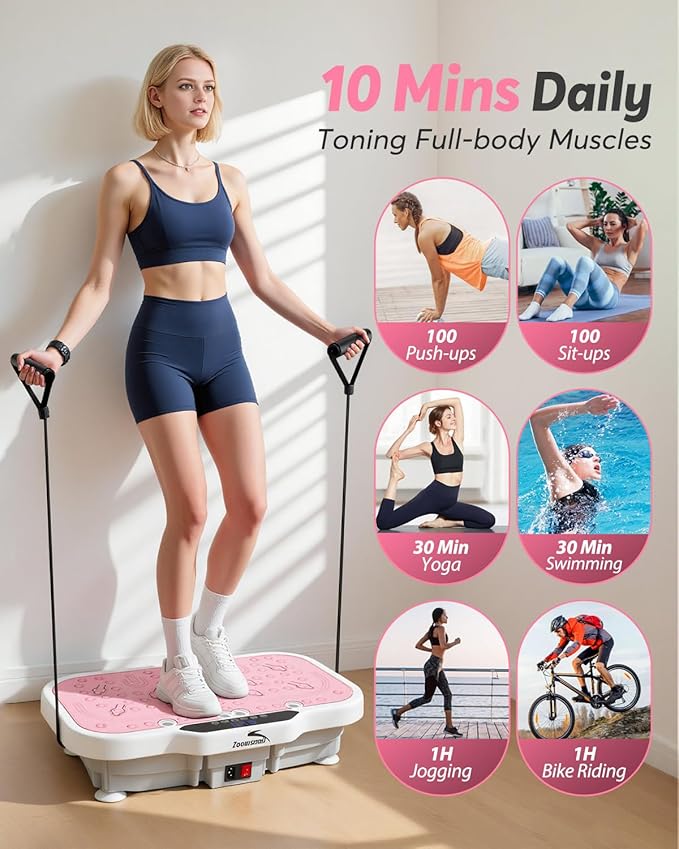 Vibration Plate Exercise Machine, 8000 Vibrations/min Adjustable Fitness Platform, 400 Lbs Capacity