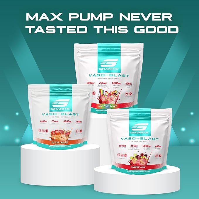 Granite Supplements Vaso Blast, Cherry Lime Flavor, Stimulant-Free Pre Workout for Men & Women with
