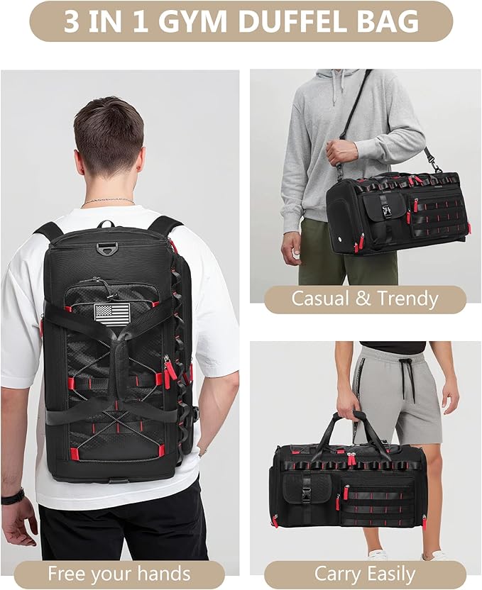 MCBD Gym Bags for Men & Women, 45L Travel Duffle Sports Backpack with Shoes & Laptop Compartment