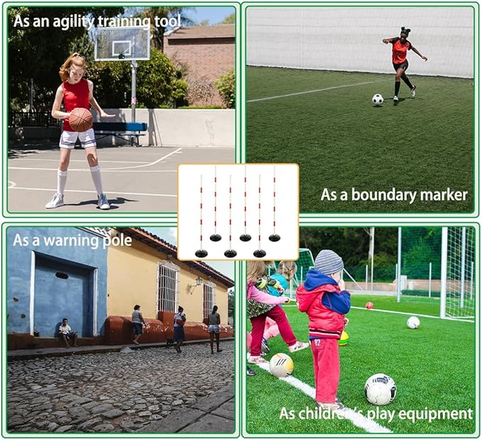 Red-White Soccer Agility Pole Set Rubber Base Dribbling Stick Traffic Warning Sign Pole