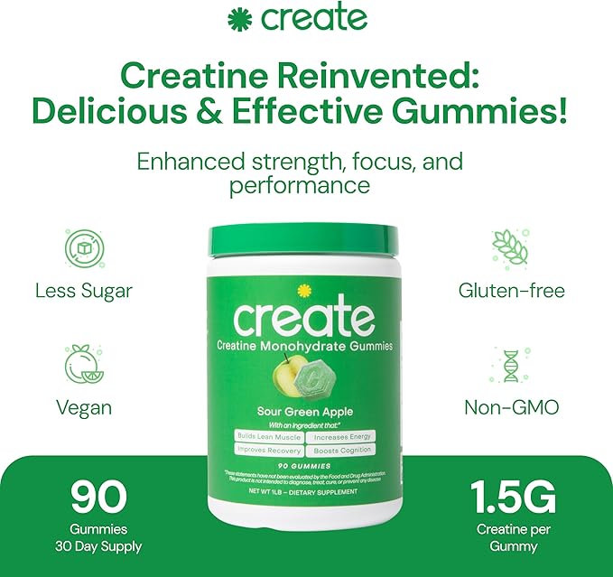 Creatine Monohydrate Gummies for Men & Women - Boost Focus, Strength, and Endurance, Anti-Melting