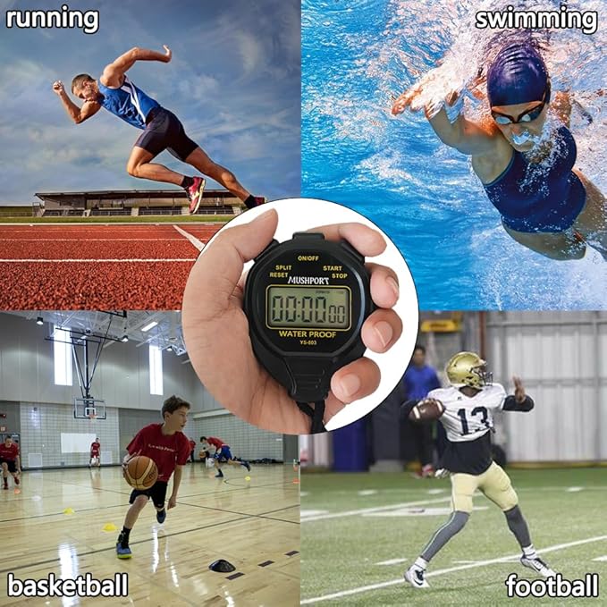 Waterproof Stopwatch Timer Only Stopwatch Mode, ON/Off Silent Simple Operation, Without Clock Date