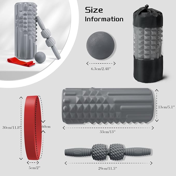 5-in-1 Foam Roller Set, Massage Roller Stick, Massage Ball, Resistance Band for Deep Muscle